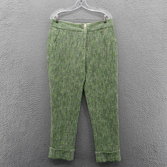 leifsdottir Pants - Leifsdottir Anthropologie Pants 10 Green Tweed Cuffed Trousers Wool Blend Womens